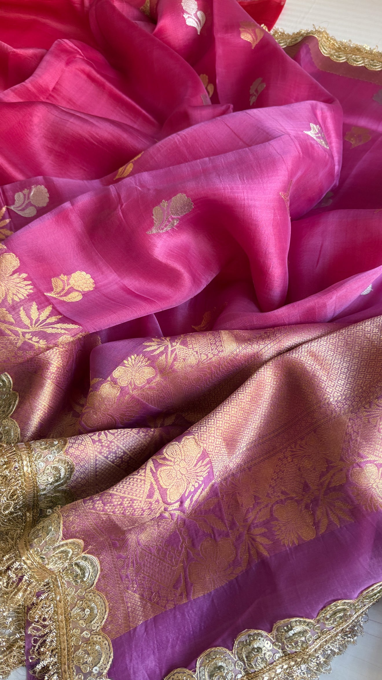 4D rang birangi shaded multicoloured Kora silk Banarasi saree
